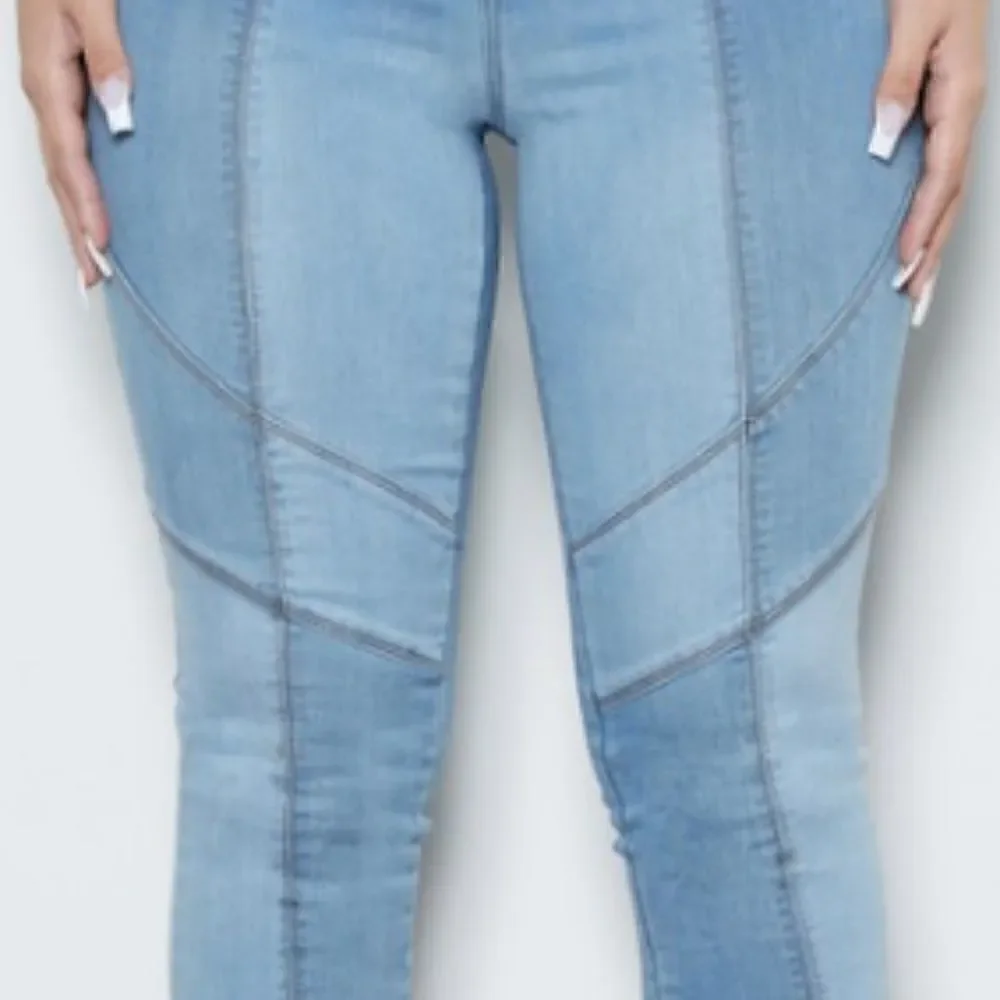 NEW! Sexy Color Blocked Pull On Skinny Blue Jeans Denim Boho Patchwork Leggings